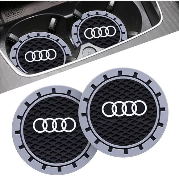 Audi logo cup Coasters in black and gray Set of 2 NWT - Picture 1 of 7